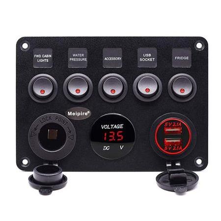 5'li Switch Panel USB ve Şarj/ Volt Gösterme Özellikli